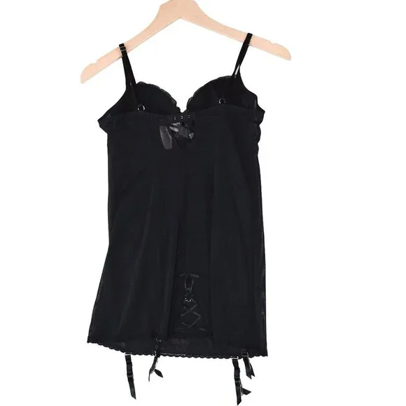 NWT Victoria Secret Black Lace Mesh Bustier Slip Size 36B Lingerie Garter Corset - Picture 2 of 9